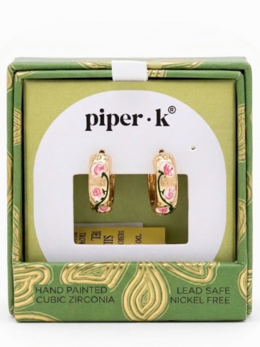 NWT ⚜️🌺⚜️ Piper K Hand Painted Gold Toned Floral Mini Hoops with CZ